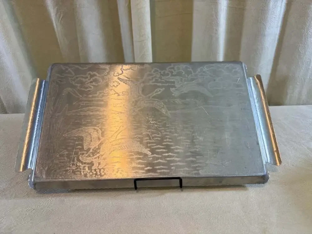 Vintage Admiration Aluminum Serving Tray with Embossed Geese Scenery